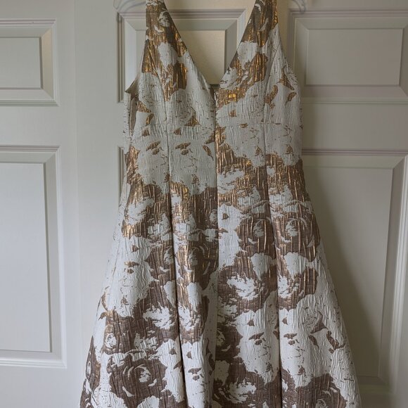 Aidan Mattox Cream Gold V-Neck A-Line Dress - Picture 2 of 4